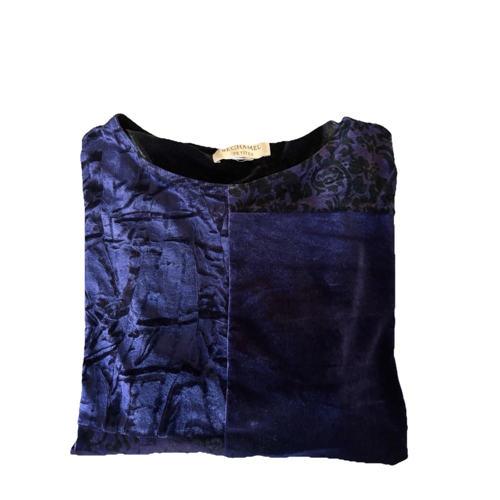 Bechamel Petites Women's M Velvet Animal Print Long Sleeve Top Shirt Patchwork